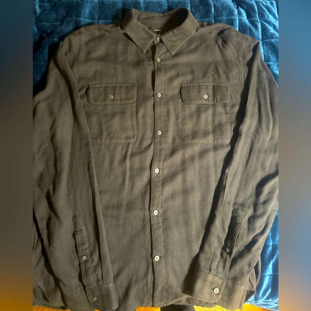 Vince Casual Button Down Long Sleeve Shirt Black Size Large